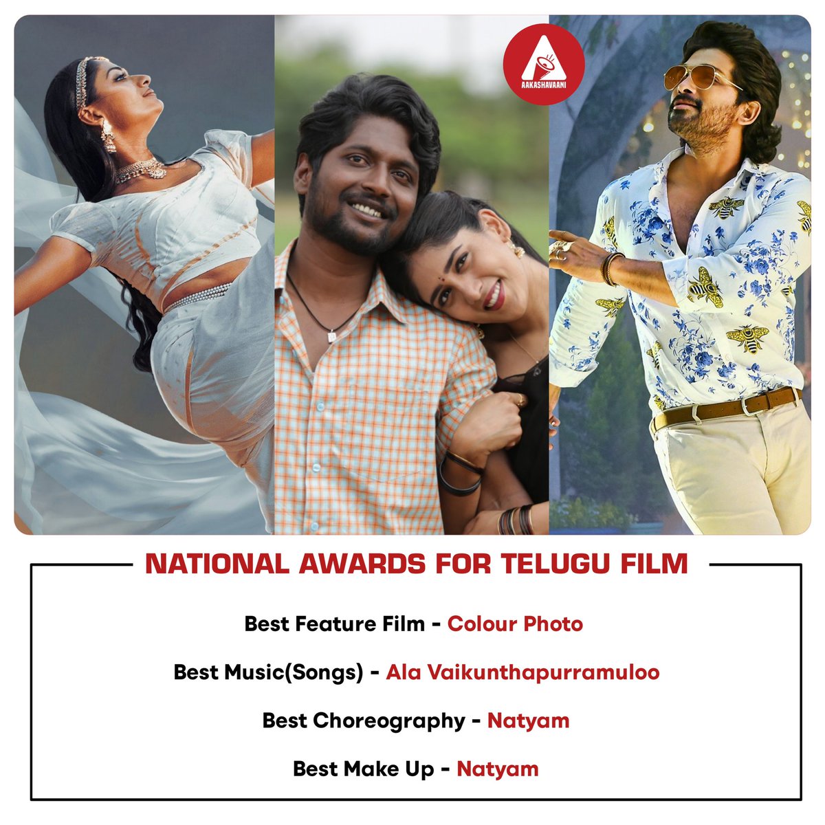 TheAakashavaani's tweet photo. Four awards for Telugu movies at #NationalFilmAwards 2020. https://t.co/nDTLI5xDIV