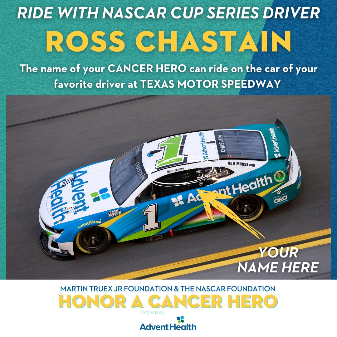 We are proud to partner with the @MTJFoundation & @NASCAR_FDN to Honor a Cancer Hero. You can nominate your cancer hero to “ride” with your favorite driver, by visiting: nascarfoundation.org/cancerhero

#HeroesRideAlong | #NASCAR