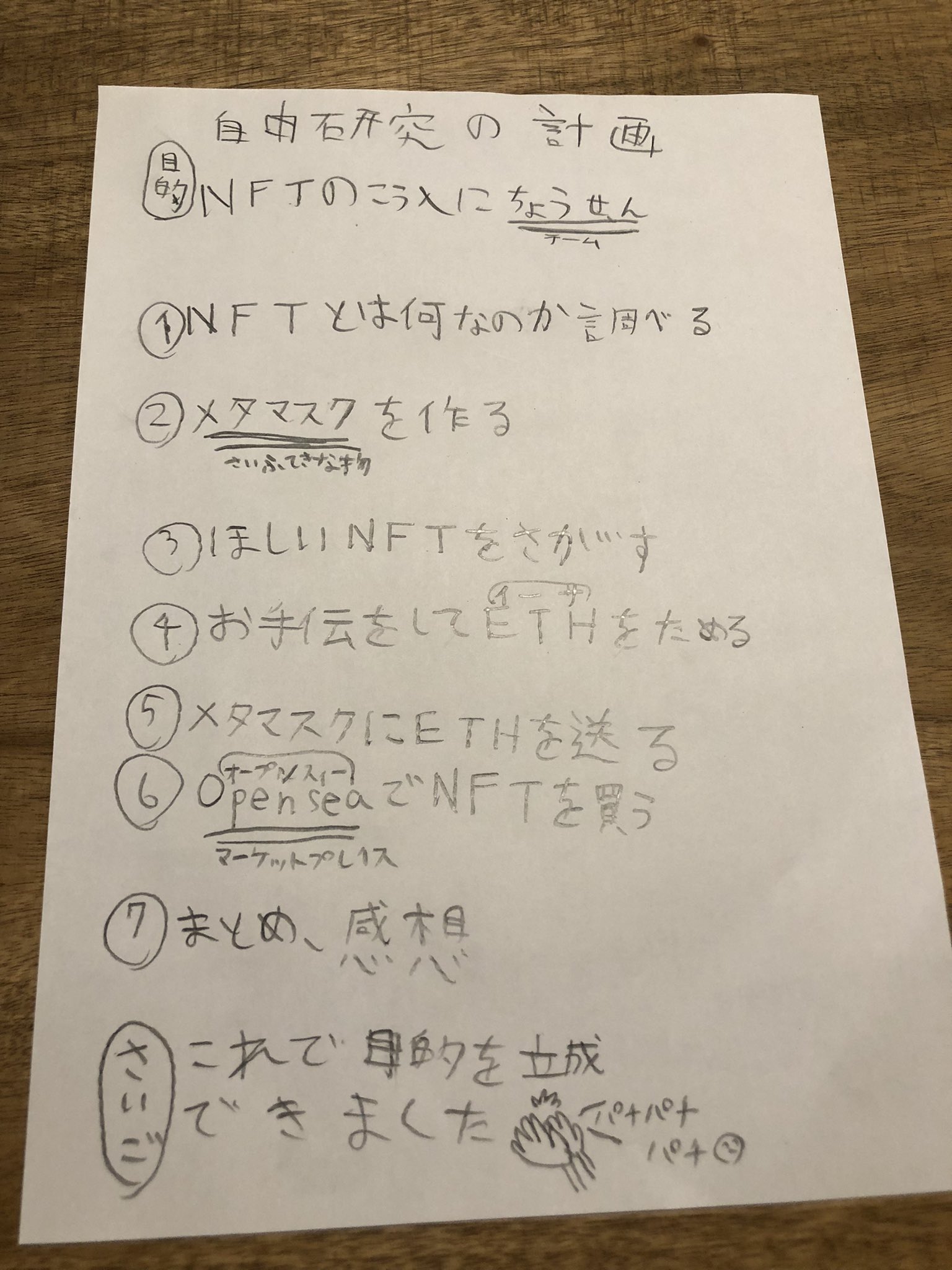 Hideki Nft 小学4年生の自由研究の計画 一番大変なのは お手伝いをしてethを貯める だね 自由研究 Nft Nft購入 T Co Laj8xvnxdo Twitter
