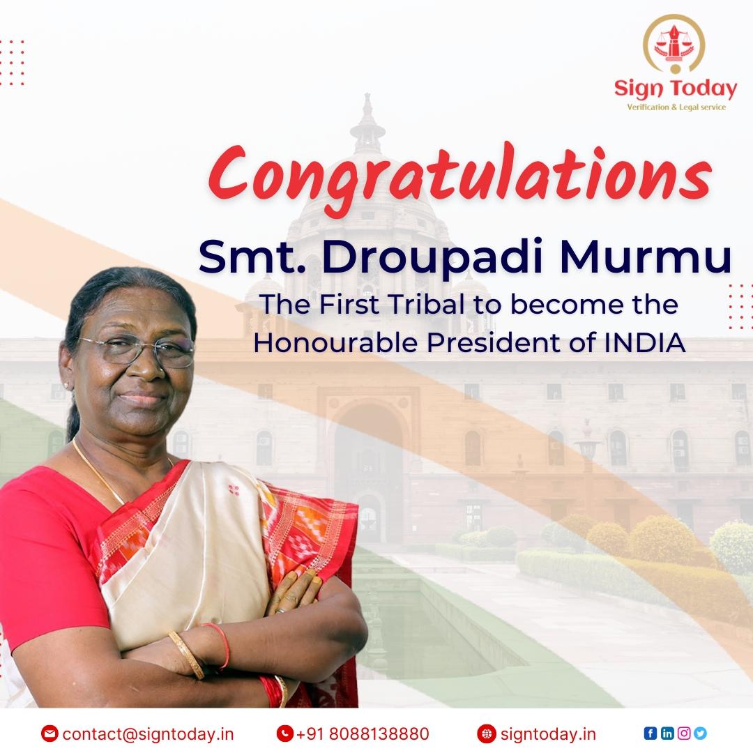 SignToday_'s tweet photo. Hearty Congratulations to the new Hon’ble President of India.
Smt. Droupadi Murmu 🙏
A remarkable journey and achievement to become the 1st Tribal &amp; the 2nd Ever Woman in Our democracy.

#PresidentofIndia #proudmoment #smtdroupadimurmu #15thpresidentofindia #First #Lady #India https://t.co/lStmlkIiNM