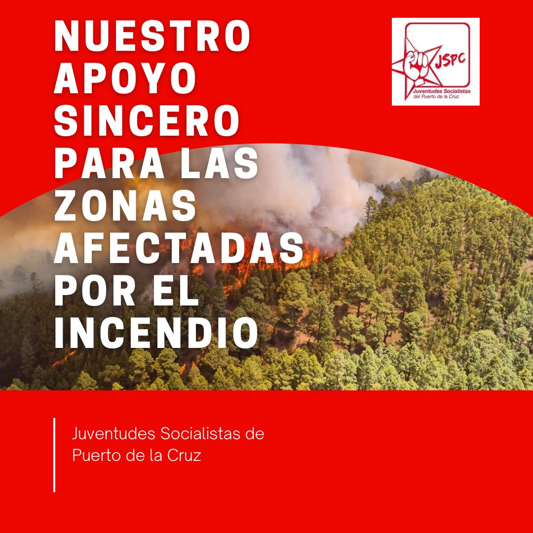 Desde Juventudes Socialistas de Puerto de la Cruz queremos transmitir nuestra cercanía y empatía con las zonas afectadas. Todo nuestro apoyo sincero. <a href="/psoeptodelacruz/">PSOE Puerto de la Cruz</a> <a href="/PsoeLosRealejos/">PSOE de Los Realejos/♥️</a> <a href="/psoelaguancha/">PSOE La Guancha</a>