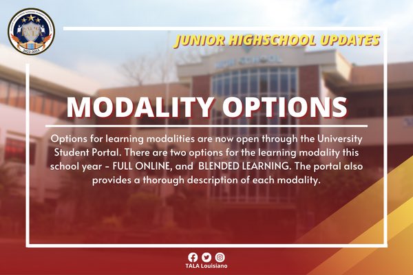 usljhsssg's tweet photo. The Student Portal is now ready for your decision, Louisian STARs! 
LINK: https://t.co/X8oNuoO7Mv

Remember to think about it before submitting your desired modality as you are not allowed to change your selection after. https://t.co/MDXE6srUSj