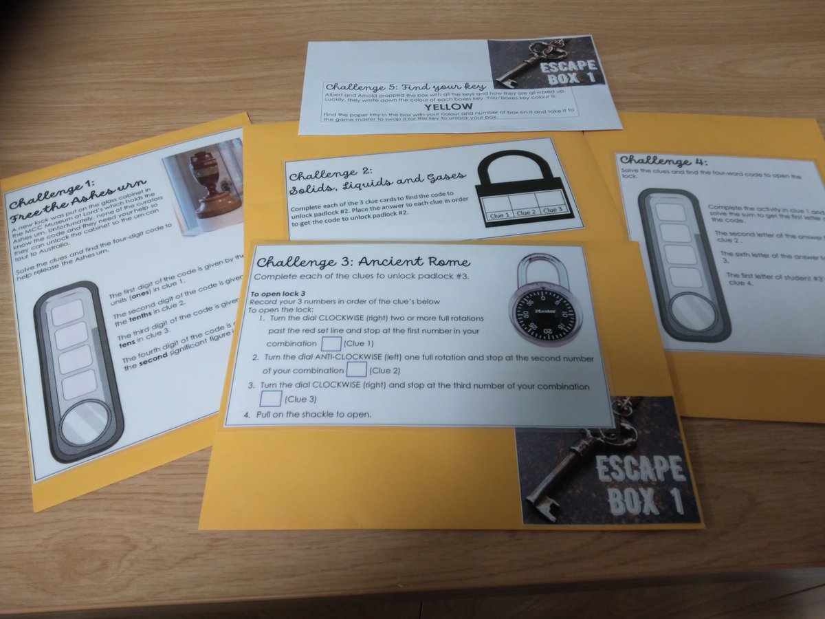 Frostie68's tweet photo. I made Escape Boxes for SDD - team building &amp; engagement activity. Spent too much time cutting &amp; laminating in the holidays but great staff engagement. Great to see @TimC8tn and his team create and complete an English box with his yr 8's today - already putting the PL into action https://t.co/du5OkUIN91