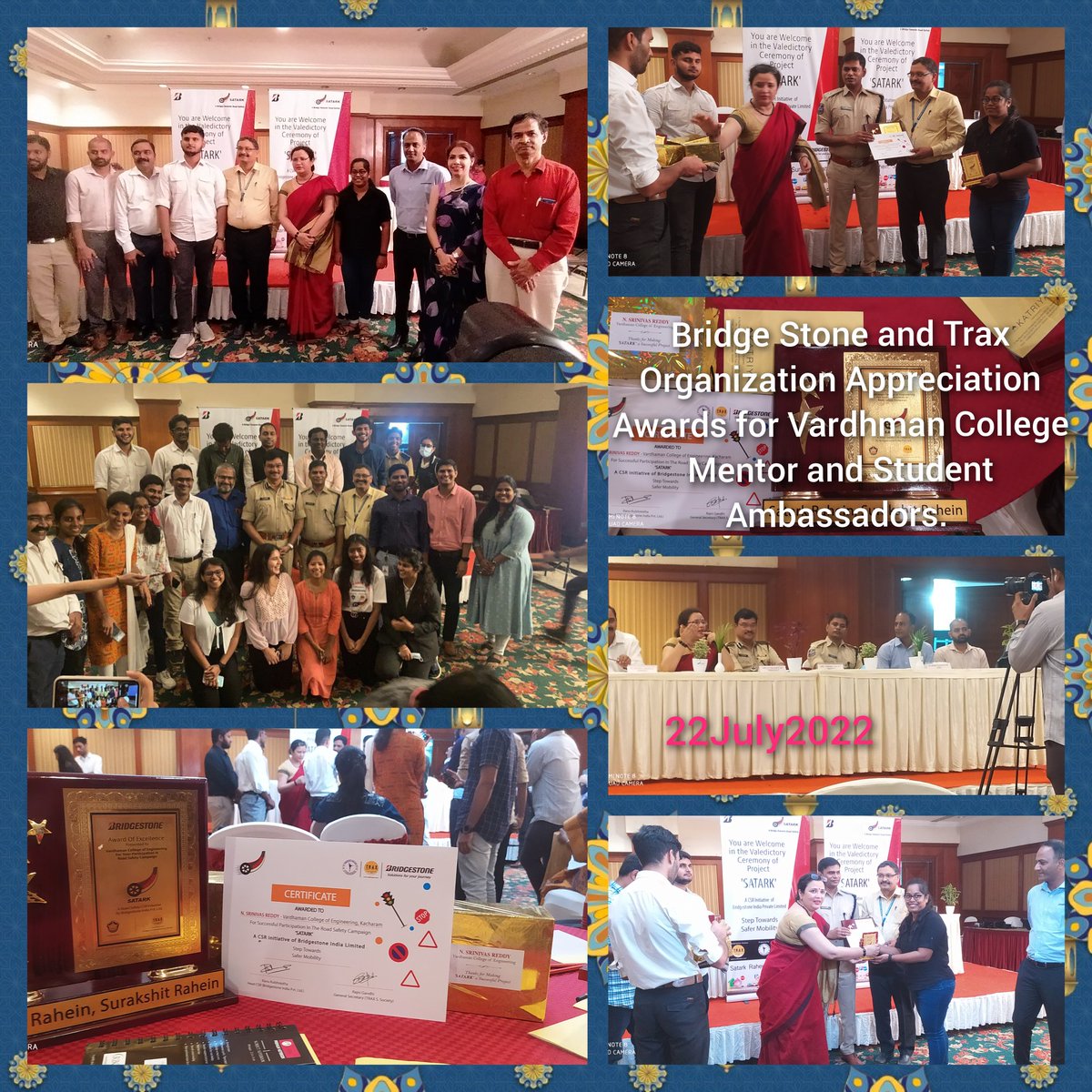 vardhaman_nss's tweet photo. Vardhaman College of Engineering received appreciation  awards for the successful completion of  Road Safety Events from Hyderabad Joint Commissioner of Police Sri.A.V.Ranganath and Cyberabad Deputy Commissioner of Police Mr Srinivas , Bridgestone Officials and Trax Organization https://t.co/m9WODcYJ3q