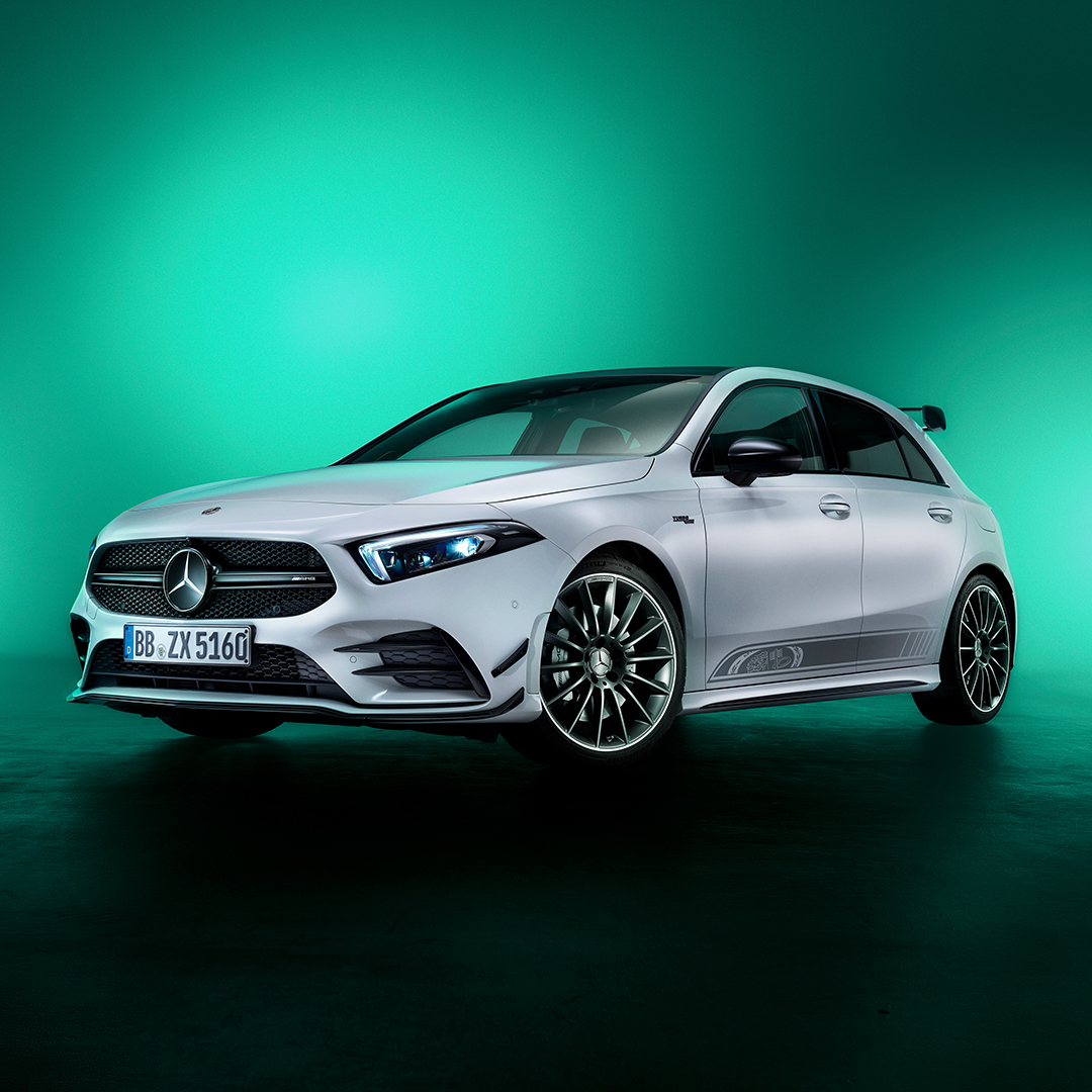 MercedesAMG's tweet photo. These two 55th anniversary editions of the Mercedes-AMG A-Class and CLA not only look special. They are.
#MercedesAMG #55YearsOfAMG https://t.co/IN5P9bLasW