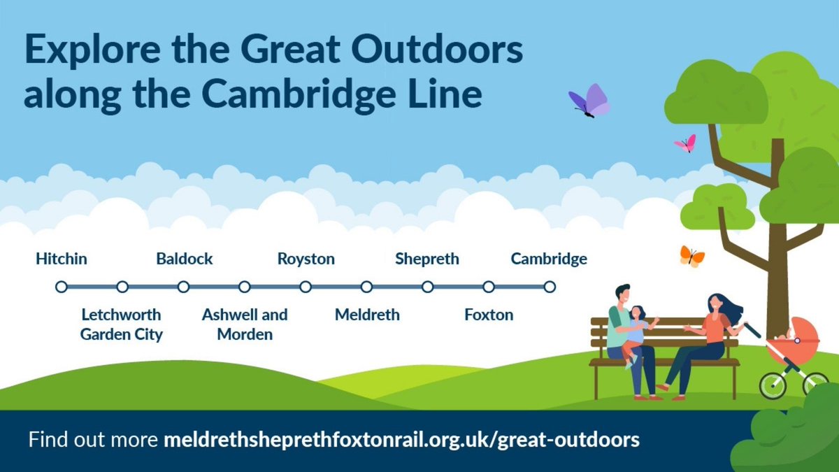 CamValleyCRP's tweet photo. Excited to launch our campaign encouraging visitors to #ExploreTheGreatOutdoors along the #CambridgeLine. Take a look at https://t.co/U4tcvKWfmp and find your next #daytripbytrain @TLRailUK @GNRailUK @visitsouthcambs @visitherts @scenicrailbrit @southcambs @CommunityRail https://t.co/v7xvBse6vD