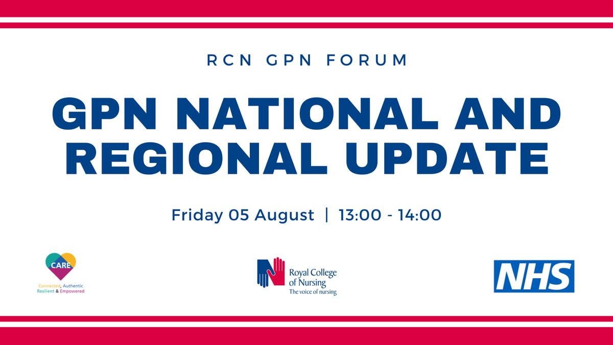 gpncare's tweet photo. Join us on Friday 05 August for the GPN national and regional update and the opportunity to hear from one of our CARE alumni about their population health initiative. For more information, contact care@napc.co.uk 
@NAPC_NHS @RCNGPNForum @vikki_beddow @PVNursing @marshall_johnny https://t.co/2cE1uzsHNz