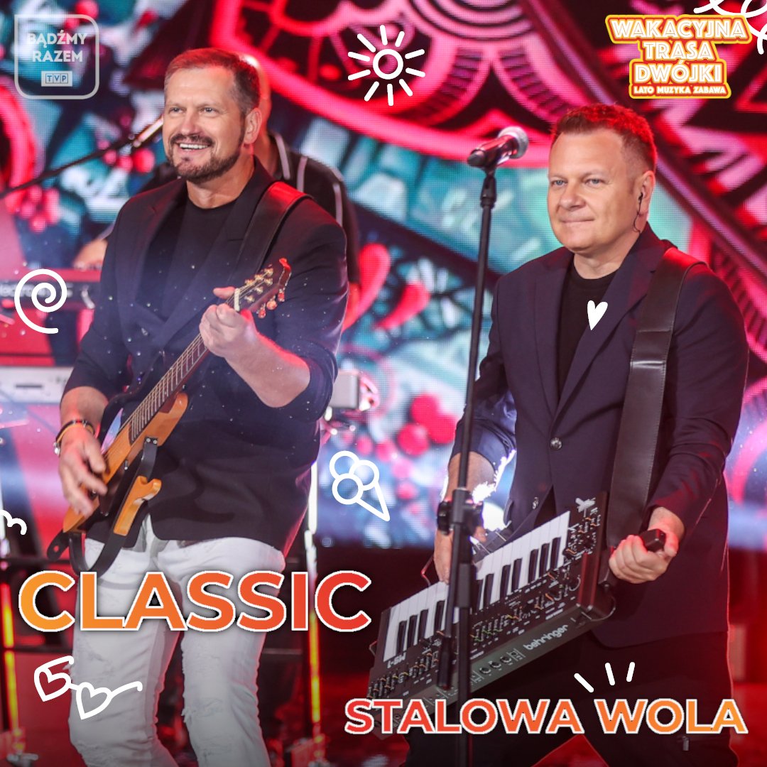TVP's tweet photo. Oni wiedzą, jak rozkręcić każdą imprezę! 🕺💃 Podczas #WakacyjnejTrasyDwójki w Stalowej Woli swoje największe hity zaśpiewają 👉 #Andre 🎤 #Classic 🎤 #Mejk oraz #Shazza 🎤 #BądźmyRazem już w niedzielę o 20:30 w #TVP2 🧡 https://t.co/ViuJELOgXQ