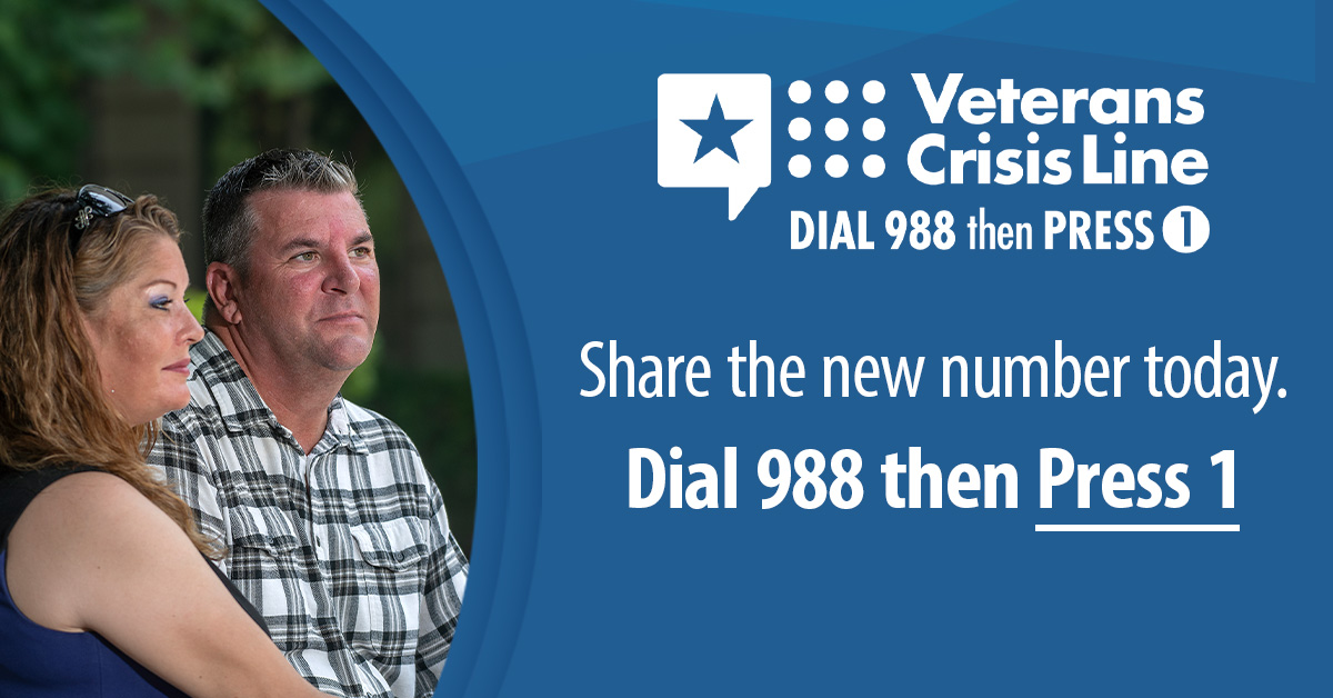 DeptVetAffairs's tweet photo. Share the new #VeteransCrisisLine number with those you served with so they’re prepared in case of a crisis—Dial 988 then Press 1. 

https://t.co/gsEmtGVT9D https://t.co/5et1YDwTcA