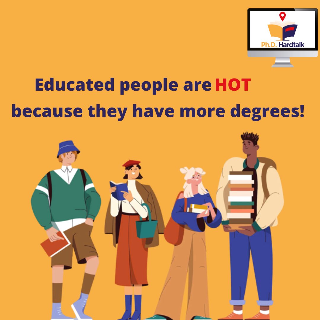 phdhardtalk's tweet photo. Educated people are HOT because they have more degrees!
What do you think #AcademicTwitter? πππ
#phdhardtalk #highered #highschoolthots #gradschool https://t.co/zmWIYkqEXE