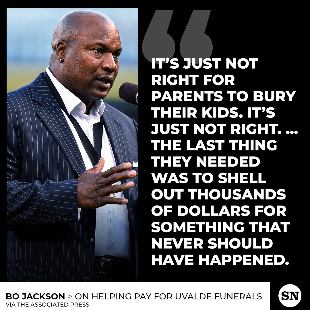 sportingnews's tweet photo. Bo Jackson helped pay for the funerals of the 19 children and two teachers killed in the Uvalde school shooting. https://t.co/P2chpD2sYR