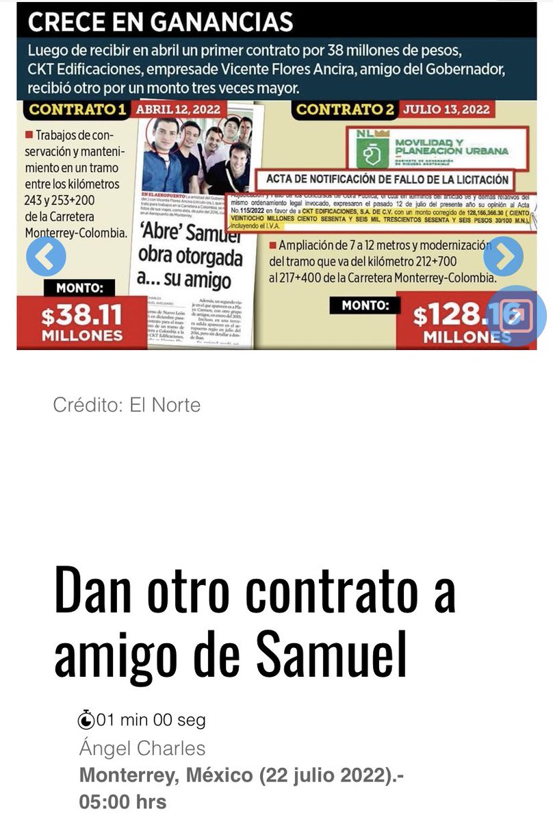 #ULTIMAHORA 💣 Samuel le da Oootro contrato a su amigo. Más de 166 MDP. Ya para que se lo saque <a href="/elnorte/">EL NORTE</a> es que esta bañado! 👴 🦁 (viejo león)