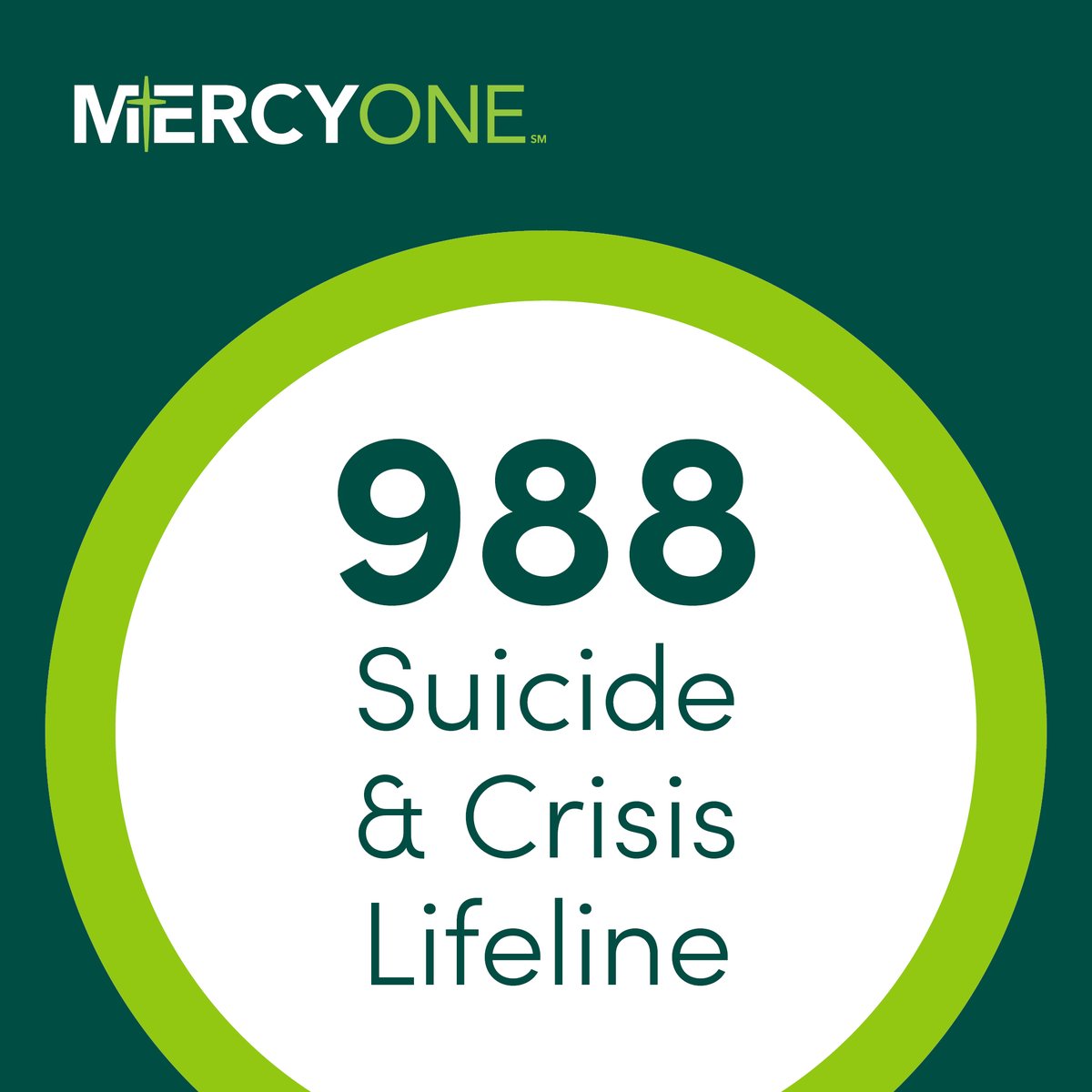 MercyOne_Iowa's tweet photo. 988 is the new 3-digit phone number to access mental health support, in the same way one dials '911' for an emergency. Anyone having thoughts of suicide or a mental health / substance use crisis can connect to a mental health counselor 24/7. https://t.co/FnTZ03h2fO https://t.co/AYcdlE8sru