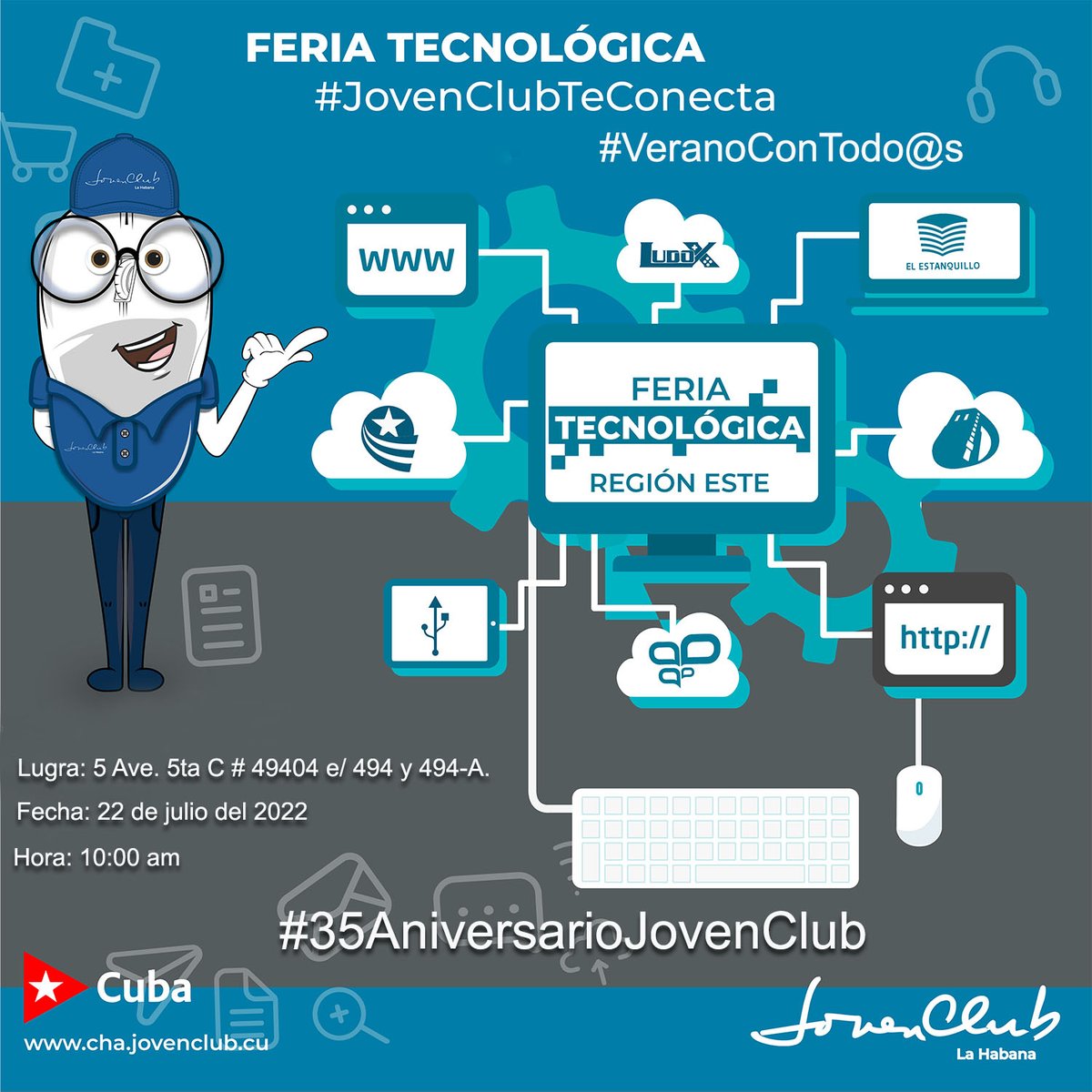JovenClubHabana's tweet photo. Entérate
 👉 Feria Tecnológica 📱#JovenClubTeConecta para que disfrutes #TuVeranoEnJovenClub 
Podrás disfrutar
📌 Servicios y Productos de #JovenClub
📌 Videojuegos 🎮
📌  Libros digitales 📚 
📌 Juegos de participación
Y muchas sorpresas más 😎✌️
‼️Te esperamos‼️ https://t.co/zLaERWIVQo