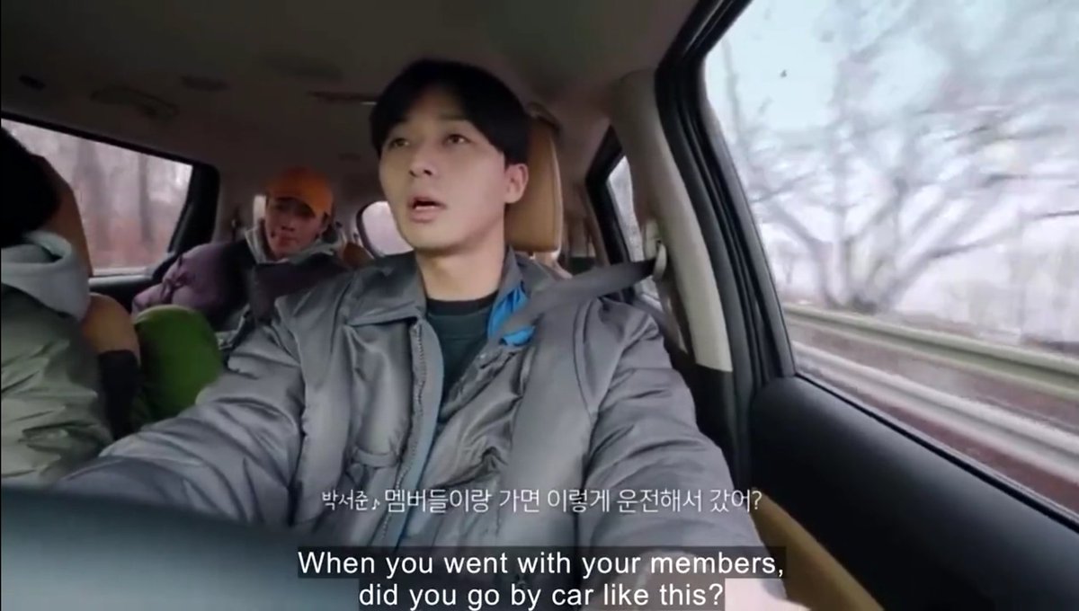 wangteaco's tweet photo. 🐻 : i've always traveled with my members. I was worried about whether we could really go or not
seojoon : when you went with your members, did you go by car like this?
🐻: yes, us too. We drove as well https://t.co/7vWnyDNRgf