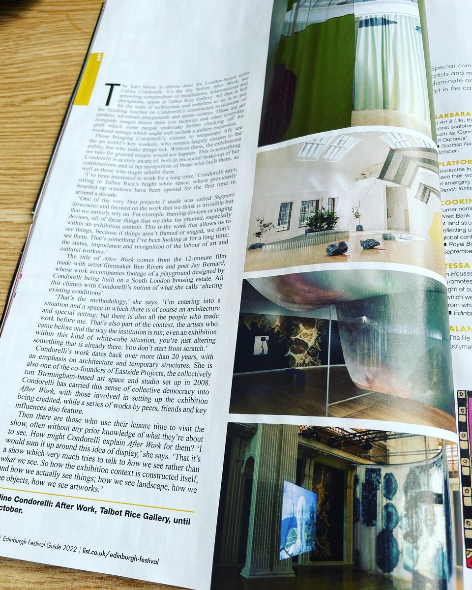 talbotrice75's tweet photo. ‘…it's a show which very much tries to talk to how we see rather than what we see.'
Céline Condorelli speaks with Neil Cooper for the @thelistmagazine
After Work is at #TalbotRice until 1 Oct. Part of @edartfest
@eca_edinburgh @EdinburghUni @creativescots #celinecondorelli https://t.co/IUNXLIp8QQ