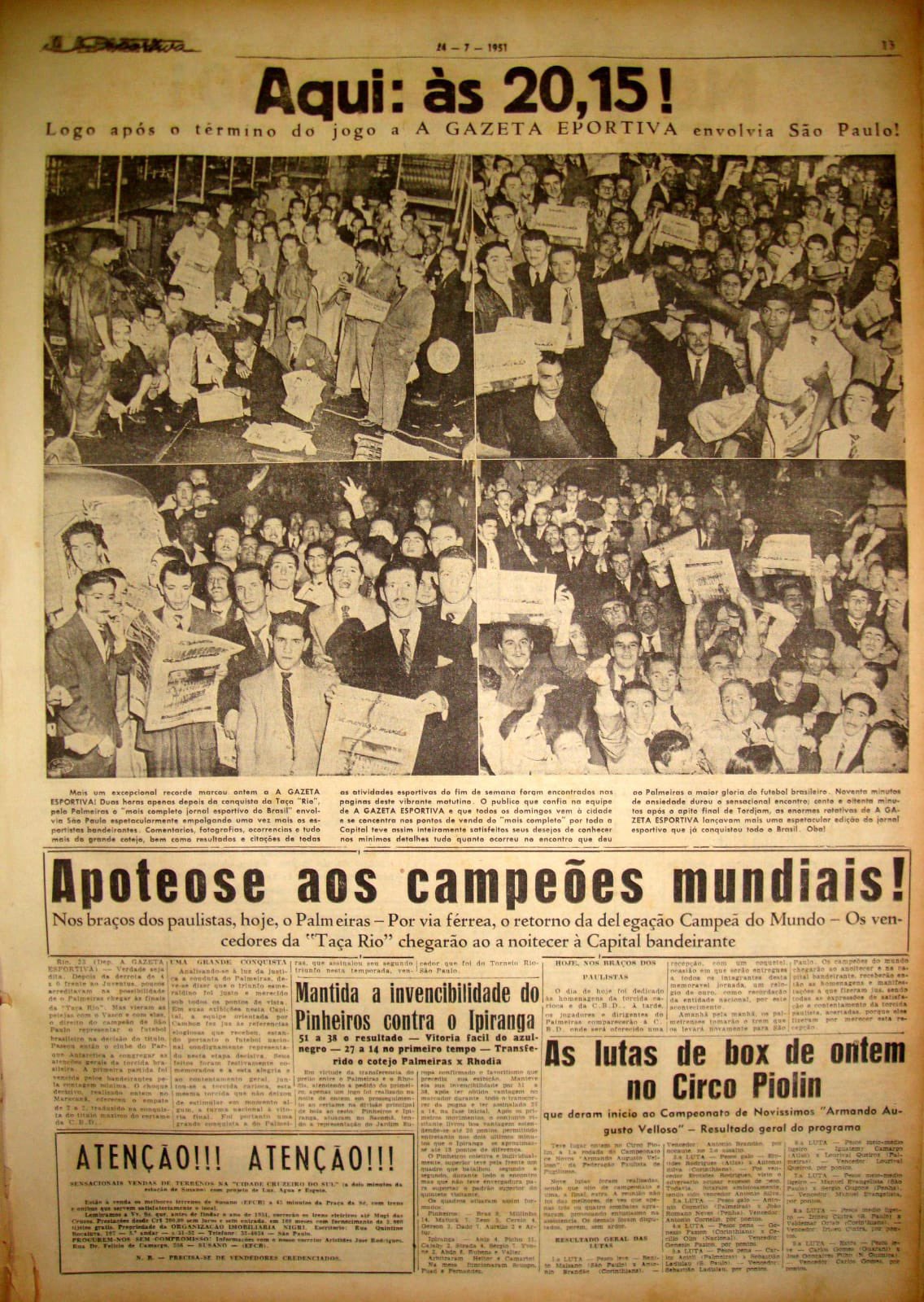 Palmeiras Campeão Mundial 1951 - Jornal Nacional 