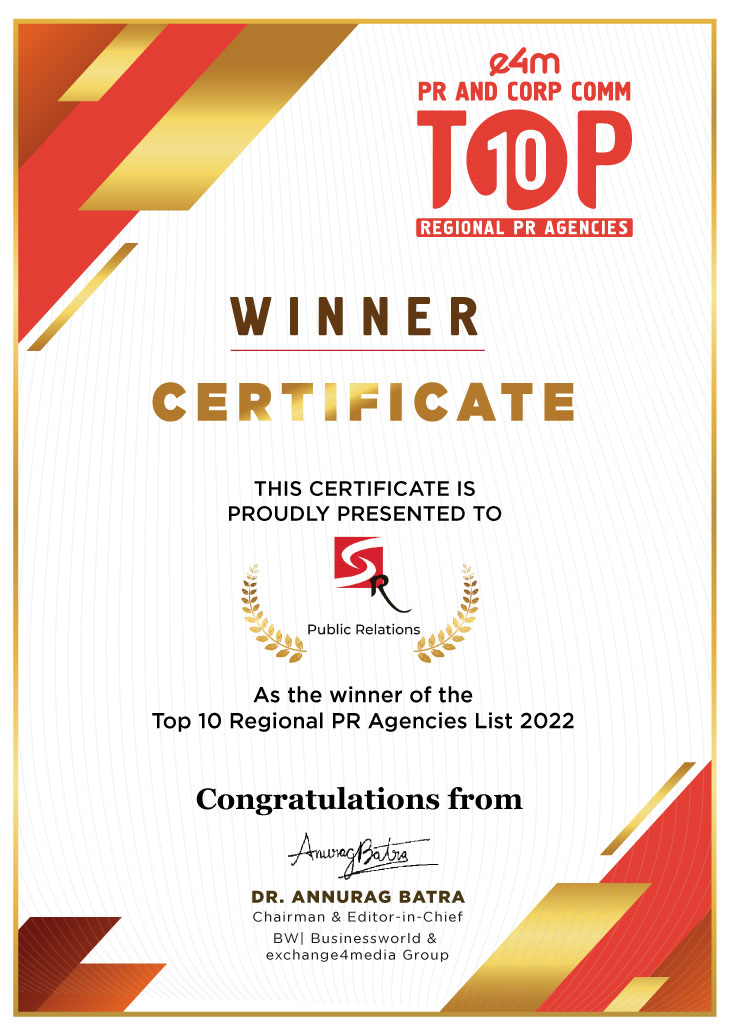 e4mtweets's tweet photo. Our heartiest congratulations to @srrelations for being featured in e4m PR and Corp Comm's 'Top 10 Regional PR 2022' list

@anuragbatrayo | @nawalahuja | @karanbhatias  

#top10regionalpr #PRCorpComm #media https://t.co/lgmN85mxgU