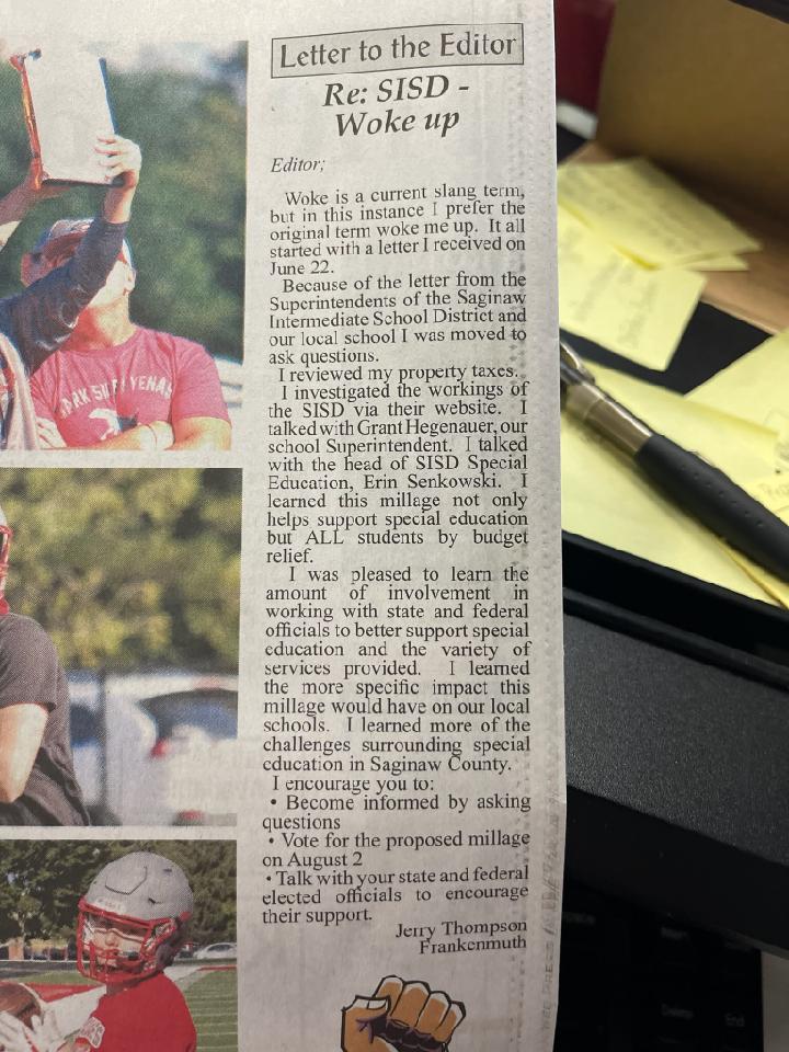 This is an excellent community letter of awareness, support, and advocacy in advance of our pending August 2 countywide special education millage vote.  #OurStory #SaginawISD
