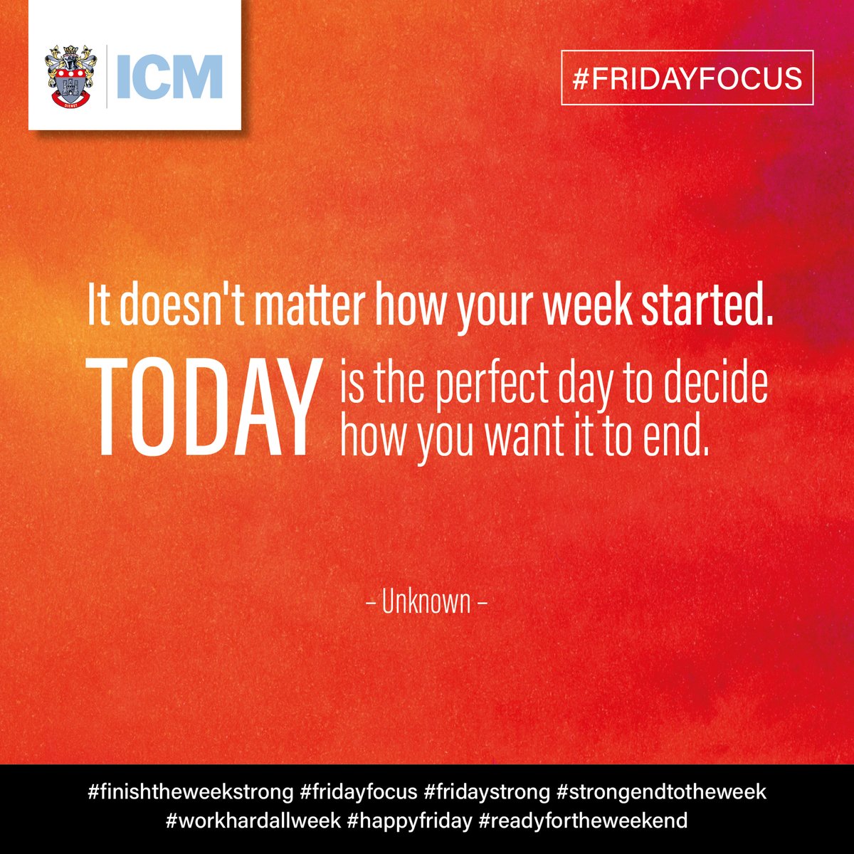 InstituteCM's tweet photo. #fridayfocus
Keeping your focus for the whole week will help you to achieve your goals and objectives, and finish the week stronger! πͺπ
#finishtheweekstrong #strongendtotheweek #workhardallweek #stayfocused #happyfriday #readyfortheweekend #achieveyourgoals #education #ICM https://t.co/JTNMyPzefP