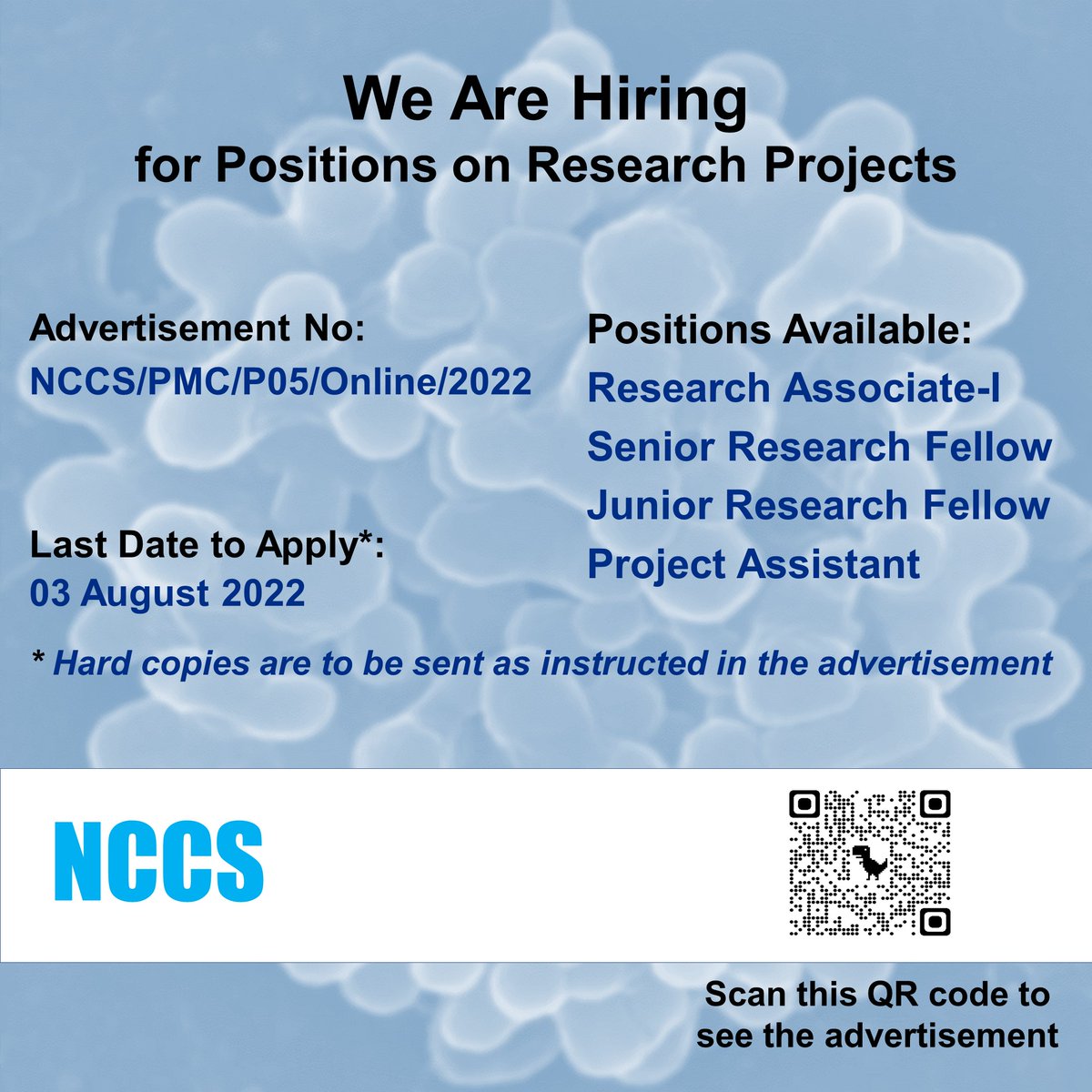Come, be a part of the #research at NCCS - #Positions #Hiring #CellBiology #Biotechnology @neurodas