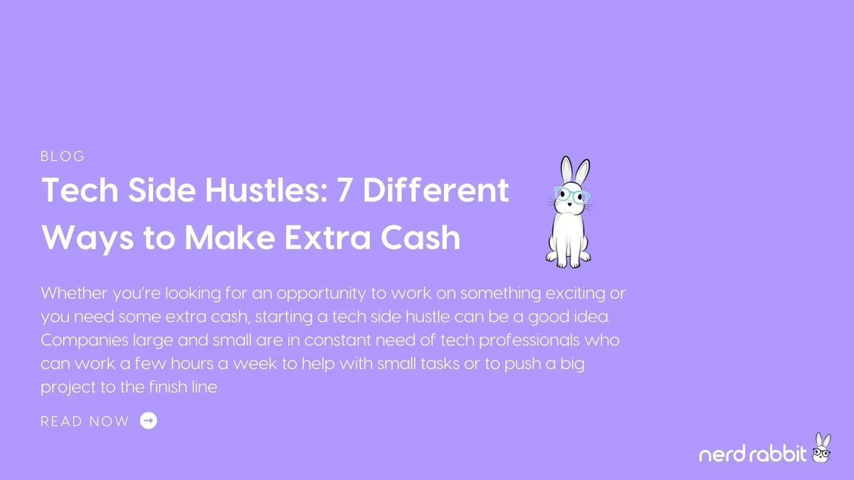 NerdRabbit_'s tweet photo. It's always smart to have more than one stream of income. Check out our latest blog post for 7 different side hustle ideas ➡️ https://t.co/msj2j6FLFr #aws #multipleincomes #awscertified #innovate #blog #techblog https://t.co/vmoPPMPwhK