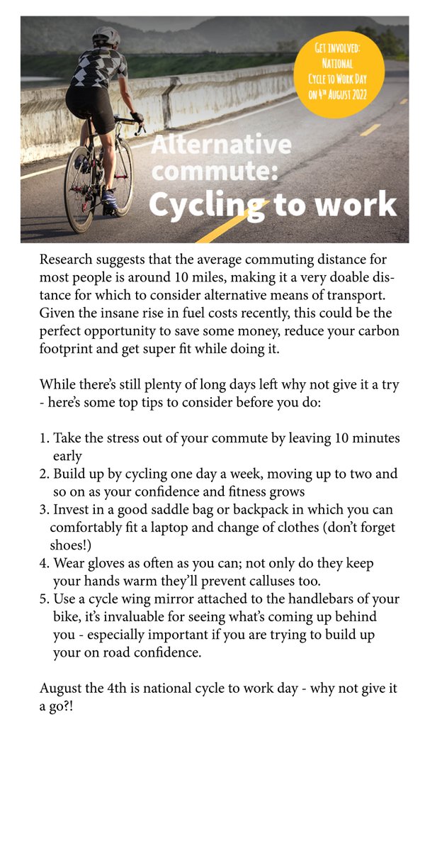 The alternative commute:
Apparently most of us live within 10 miles of our workplace - an easy distance to cycle. Why not save on fuel costs, reduce your carbon footprint AND get fit at the same time?
Read our guide to get you going: