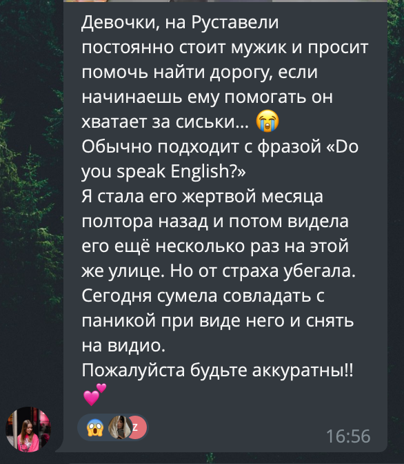 девочки в Тбилиси, будьте аккуратнее! в следующем твите видео с лицом этого уебка, берегите себя