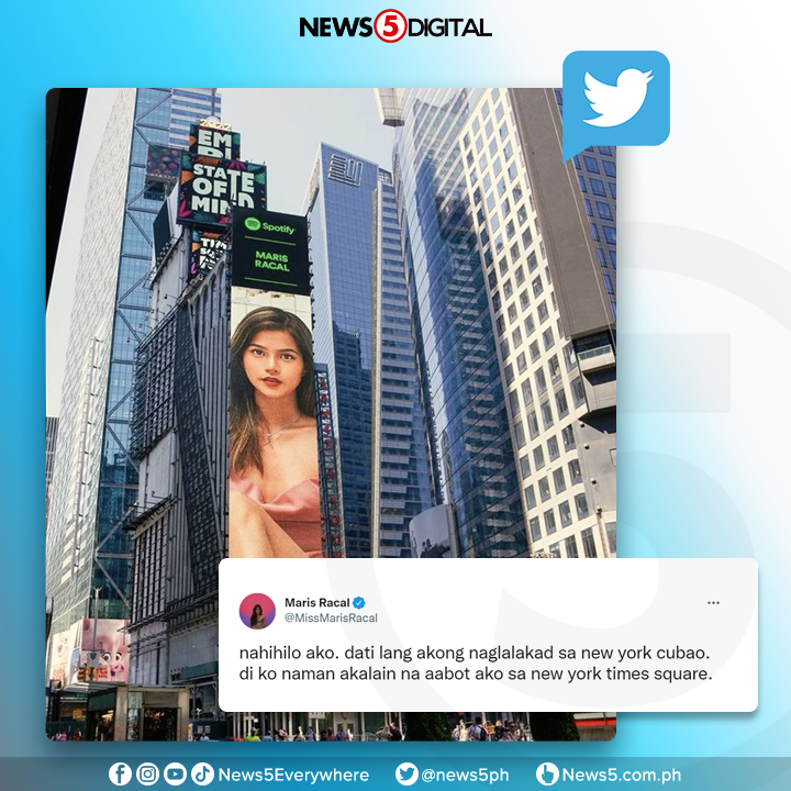 News5PH's tweet photo. Tampok si #SuntokSaBuwan star Maris Racal sa Spotify billboard sa Times Square, New York City.
Mapapanood ang #SuntokSaBuwanTV5 tuwing Lunes, Martes, at Huwebes 7:15 p.m. sa #TodoMaxPrimetimeSingko.
#IBAsa5
RELATED VIDEO: https://t.co/j2atURRgGk https://t.co/yykW9UwwdK