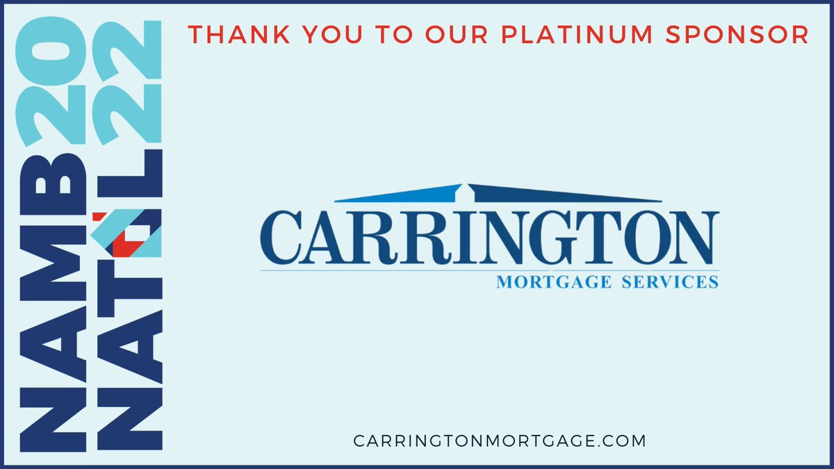 NAMBpros's tweet photo. NAMB thanks our #PlatinumSponsor @Carrington Mortgage Services, LLC for making the dream of homeownership a reality by providing responsible home financing solutions. https://t.co/CF1fNvXeAG | https://t.co/1O61hKTCNg
#NAMBNational #NAMBNATL2022 #NAMBForAll #ItsNotWorkItsNetwork https://t.co/t7Xmp6nRSe