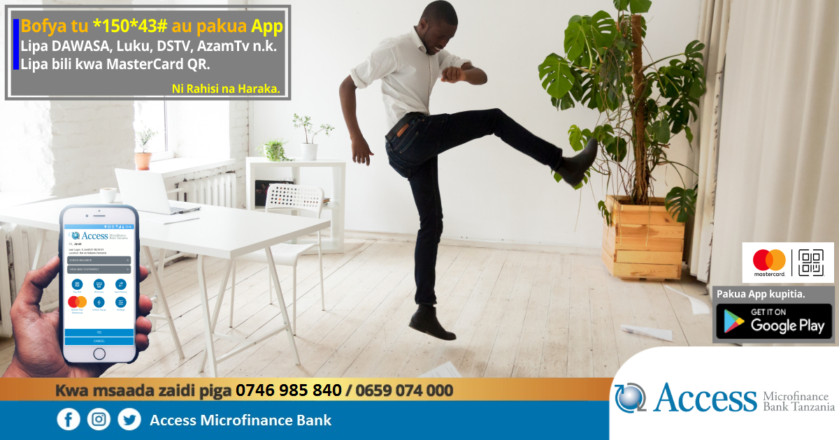 selcom_mfb's tweet photo. TEREZA na MISHE ZAKO ๐ bofya *150*43# au pakua App. ya AccessMobile - Lipa bili ya Luku, DAWASA, DSTv, AzamTv, Malipo ya Serikali au Lipa bili yako kwa MasterCard QR. Gonga ๐ upunguze stress.
#tanzania #financialpayment #mobilebanking #digitalpayment #MasterCard #selcom https://t.co/odbvGL0TZM