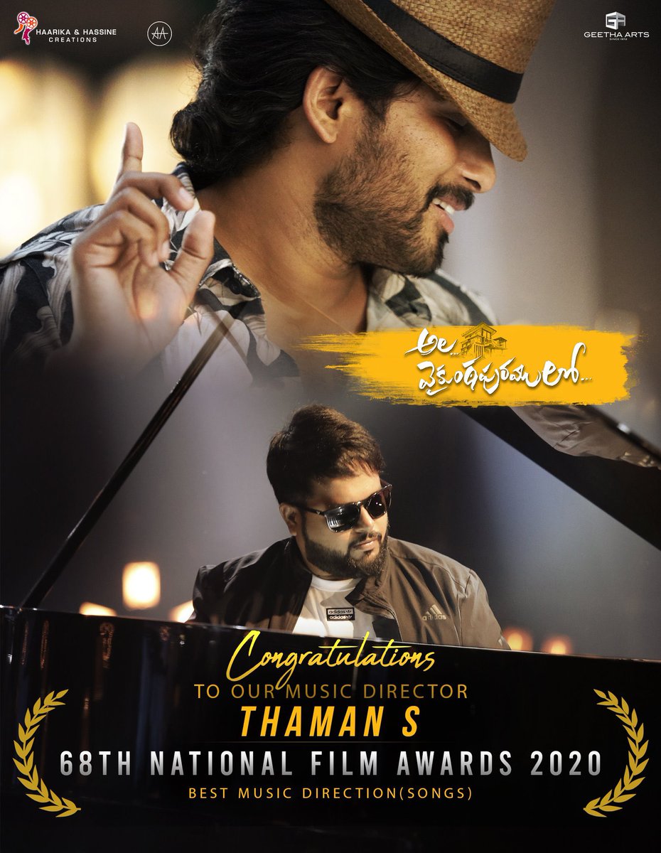 _Revanth_PSPK's tweet photo. Congratulations @MusicThaman garu for winning the #68thNationalFilmAwards for Best Music Direction(Songs) for #BlockbusterAVPL ! 🥁🎶🤩 https://t.co/NLUPRvVyfW