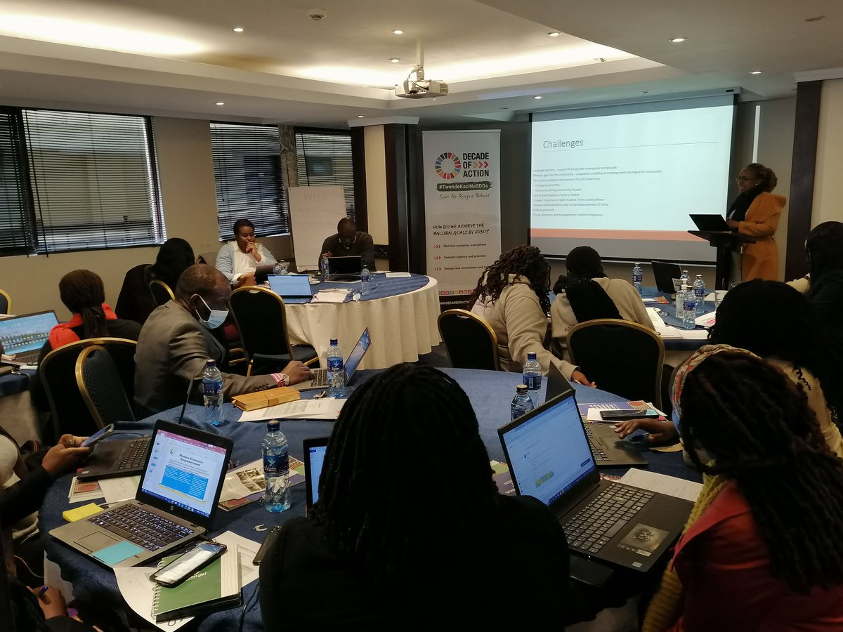 SDGsKenyaForum's tweet photo. Ongoing meeting bringing together Implementing Partners under SDG 5 working across 8 counties in Kenya reflecting on the progress reports of the 1st phase of the project &amp; reviewing the 2022 annual work plan to accelerate progress in achieving targets under SDG5. #GenderEquality https://t.co/iUUuvdeu3L