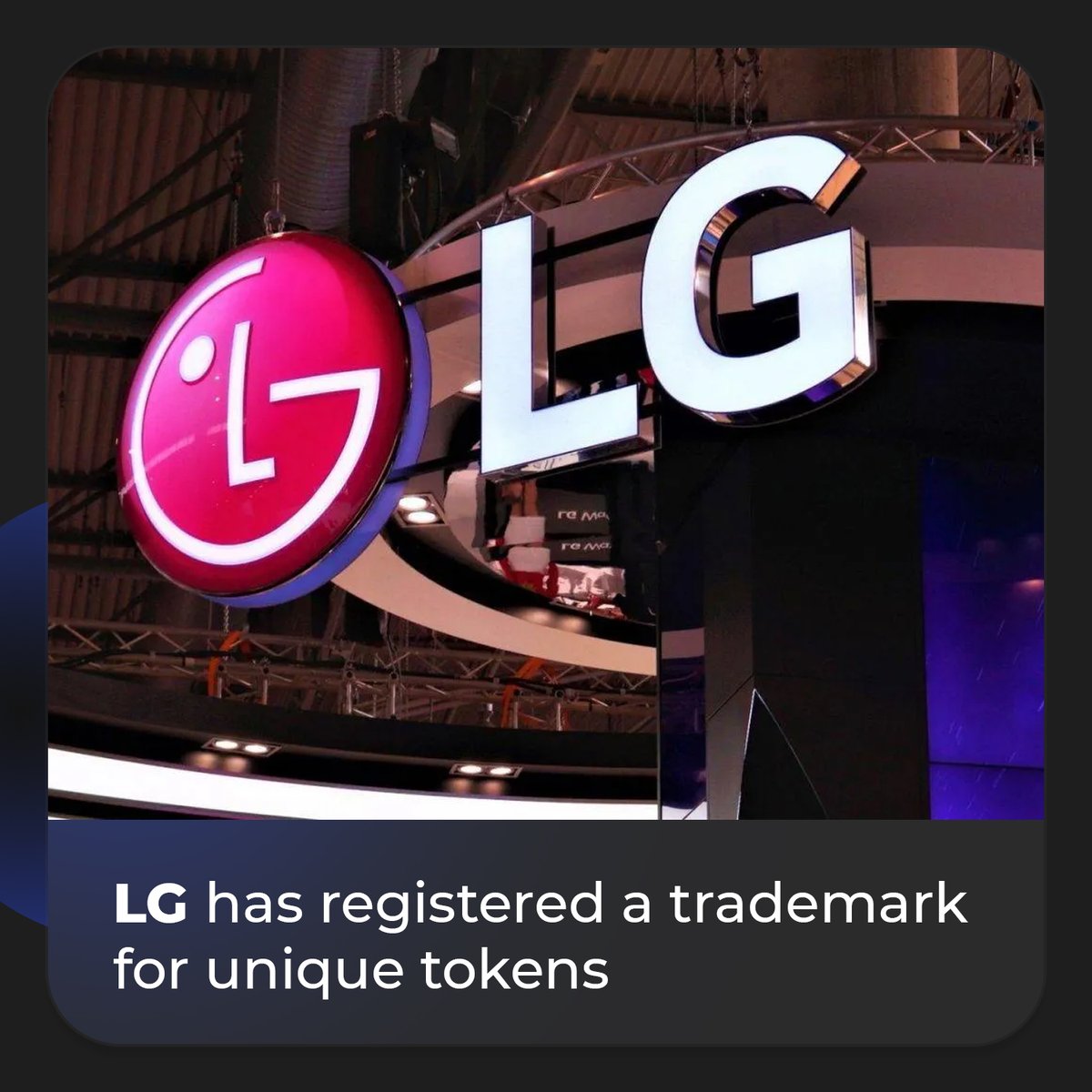 nifts_official's tweet photo. LG has registered a trademark for unique tokens (NFTs) for its LG ART LAB. The company plans to produce and sell TV software for NFT issuance and trading, cryptocurrency transactions, and digital token brokerage and asset management.
We can't wait to see the result. https://t.co/igdAVi95MR