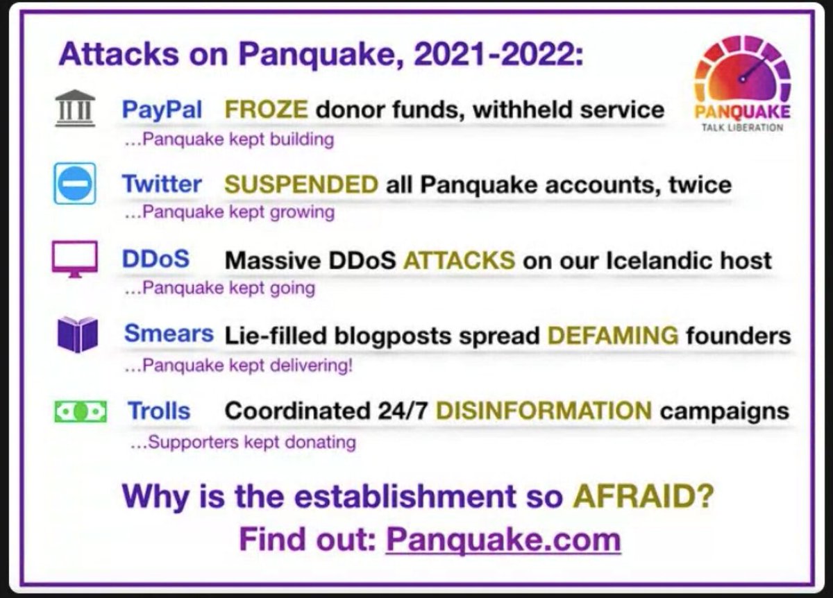 cynthiamckinney's tweet photo. They were cut off by Paypal; Shadowbanned by Twitter, DDOS attacks on their website, and ridiculous blogposts accusing the founders of being frauds! Why? Because PANQUAKE IS THE SOLUTION, especially for activists!!! I just donated to make Panquake a reality for us all! https://t.co/IUHXtqriuz