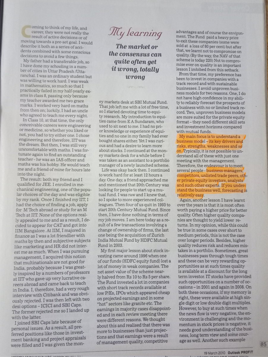 Vivek_Investor's tweet photo. Prashant Jain, One of the longest-serving fund managers in 🇮🇳 resigned from HDFC AMC after almost 3 decades of service.
His regular views on the market are helped the Investor community in the last 20+ years.
Time to revisit his old interview.
#WeekendGoodRead
Src: Outlook https://t.co/W7deVags4W