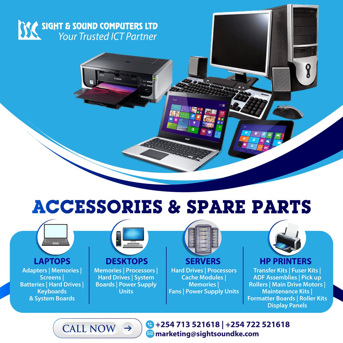 SightSound254's tweet photo. For all your Laptops, Desktops, Servers andPrinters accessories reach out to us for a quotation.
#Computeraccessories #HP #Dell #lenovopcdays https://t.co/bwgZwKvGOO