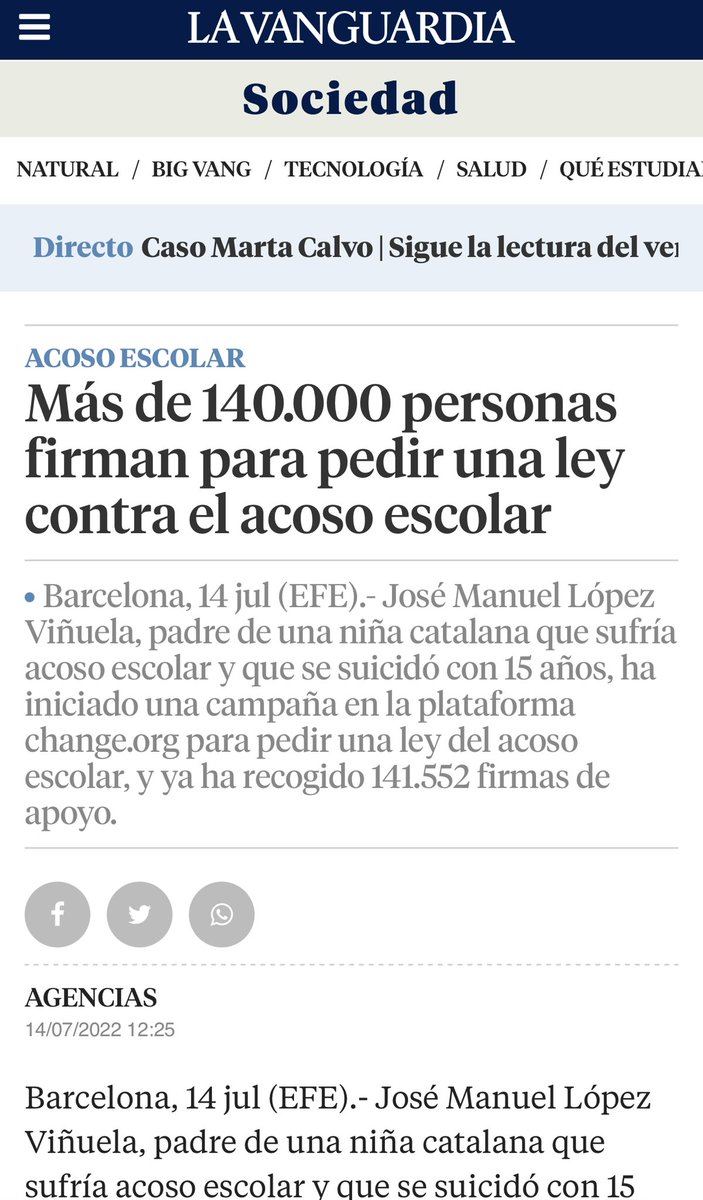 JMporKiraLopez's tweet photo. La Vanguardia habla sobre la campaña de petición de firmas para una ley nacional de acoso escolar. Kira nos da fuerzas, no pararemos. Más de 140.000 personas firman. Haz clic para leer la noticia: https://t.co/A3ujlsAXvB https://t.co/MpbsqQd4Dl