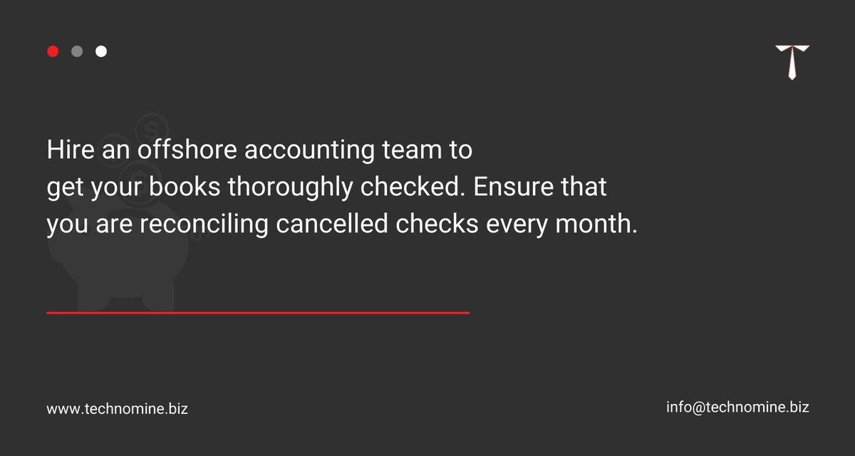 Hire an offshore accounting team and get your accounting books thoroughly checked and ensure that you are reconciling canceled checks every month.  

#AccountingErrors #AccountingAudit #RemoteAccounting #AccountingProblems  #AccountingAdvice