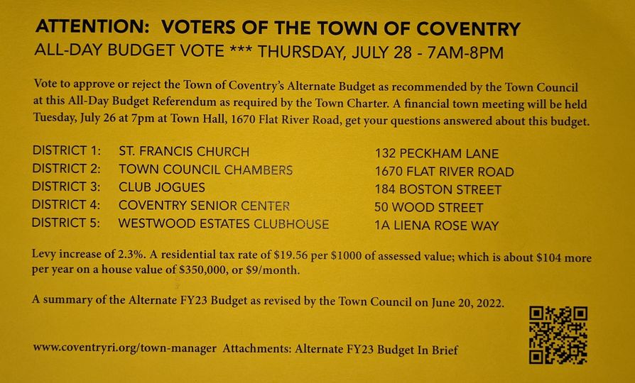 coventryschools's tweet photo. Polling Location Information for 7/28 All Day Budget Referendum: https://t.co/mAquq3TRBA