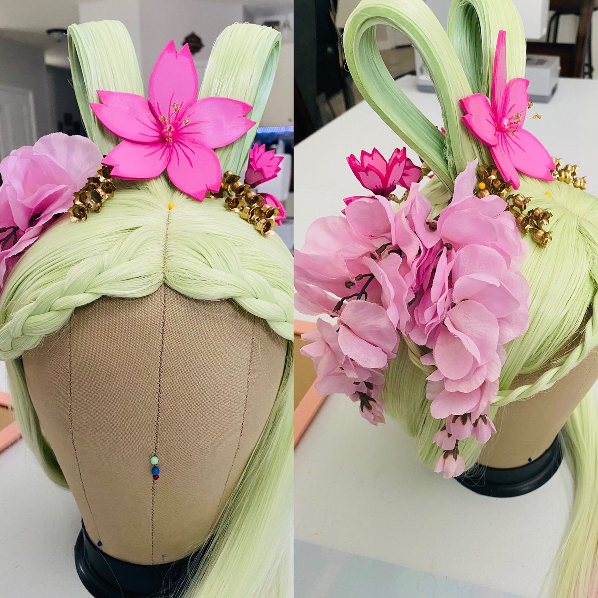 RealSummerFire's tweet photo. Got my #deerlinggijinka wig finished! #cosplay #cosplaywig #wigstyling #Pokemon #pokemoncosplay #deerlingcosplay https://t.co/wlyi0uCt3W