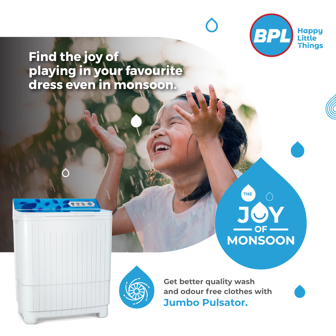 BPL_India's tweet photo. There is joy in wearing just what you want to, anytime anywhere. BPL Washing Machine’s Jumbo Pulsator is here to give your clothes a better quality wash and keep them odour free. So flaunt what you love!
#BPL #BPLIndia #HappyLittleThings #Monsoon #JoyOfMonsoon #BPLWashingMachine https://t.co/UOR04HFSkN