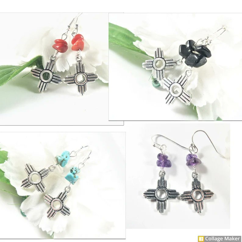 Vallee Rose on Twitter "Unique Silver Zia Earrings, Gemstone Chip Zia