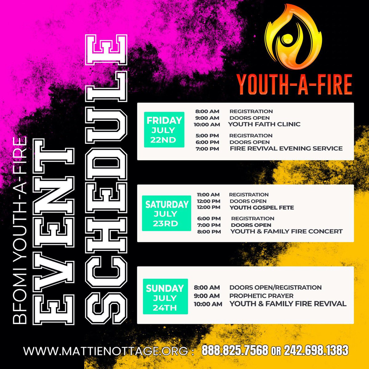 DrMattieNottage's tweet photo. These are our schedule of events for this weekend's Youth Explosion 💥
DONT MISS IT! || Apostle Edison & Prophetess Dr. Mattie Nottage & The Youth-A-Fire
#EdisonNottage #MattieNottage #Youth #KingdomKids #YouthExplosion https://t.co/AurBwudAD8