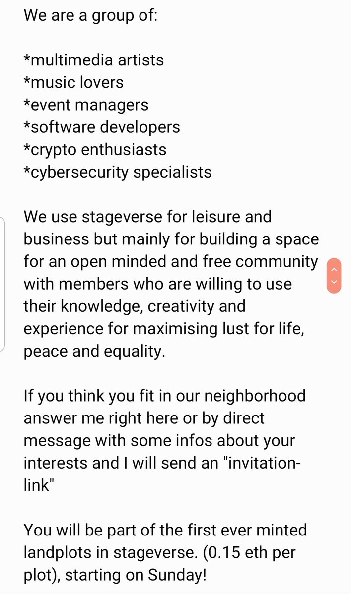 Stageverse - Mint is coming up soooon, so we are "opening" our neighborhood now, before it gets public 🍾🥳🤘

If you are ready for your own stage and want to join our community I will send an "invitation-link"... more infos on our neighborhood in pic below 🔽🔽🔽
