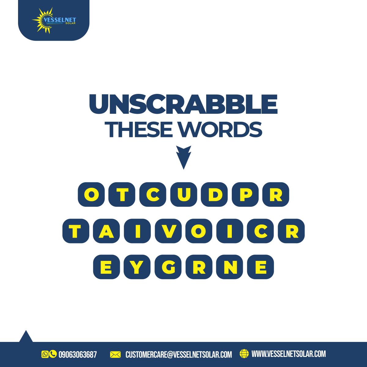 vislsolar's tweet photo. Let's see how fast you can unscramble these words 😊👍
.
#Invertersystem #solarbatterry #solarinverter #solarsystem #panels #light #electricity #sunlight #paygosolar #engineer #solartips #home #solarexpert #realestate #cable #business #Lagos #Nigeria https://t.co/EVNy2StzwZ