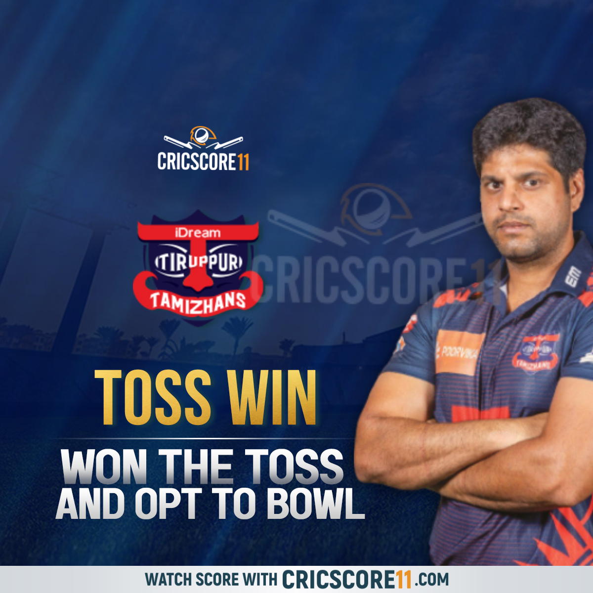 CricScore15's tweet photo. IDream Tiruppur Tamizhans opt to bowl🔥🏏
#ChepaukSuperGillies #IDreamTiruppurTamizhans #RubyTrichyWarriors #tamilnadu #CSGvsITT #Cricket #T20 #TNPL2022 #TNPLonStarSportsTamil #CricketTwitter #TamilNadu #KaushikGandhi #MuruganAshwin #RahilShah #BCCI #ICC https://t.co/WyDJdw3O5d
