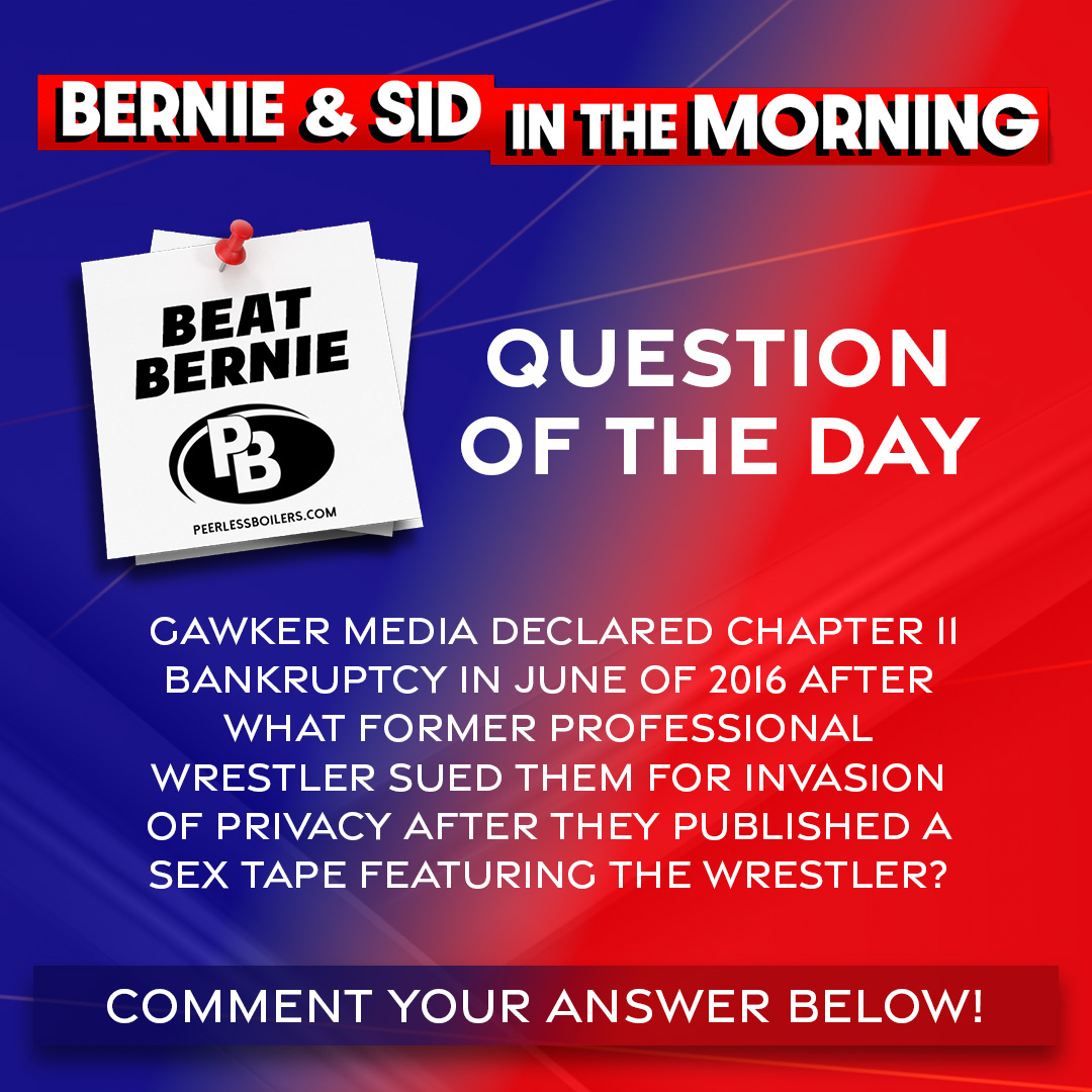 redapplepod's tweet photo. #BEATBERNIE Question of the Day:
Gawker Media declared Chapter 11 bankruptcy in June of 2016 after what former professional wrestler sued them for invasion of privacy after they published a sex tape featuring the wrestler?
Reply in the comments! https://t.co/sjIuiiM5OW