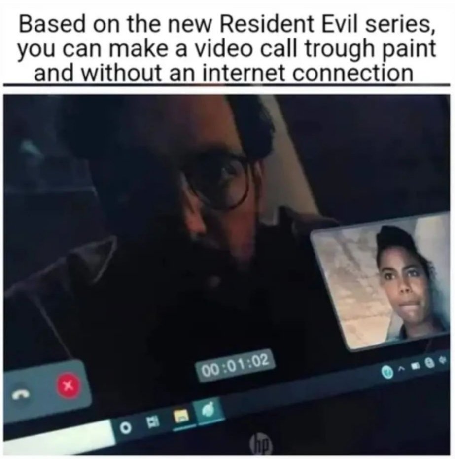 reykario's tweet photo. Jangan suudzon dulu mungkin yg di resident evil netflix itu app zoom meeting yg icon app nya di ganti paint dan internetnya pake indihome 🤔 https://t.co/Tq82PZ8AfR