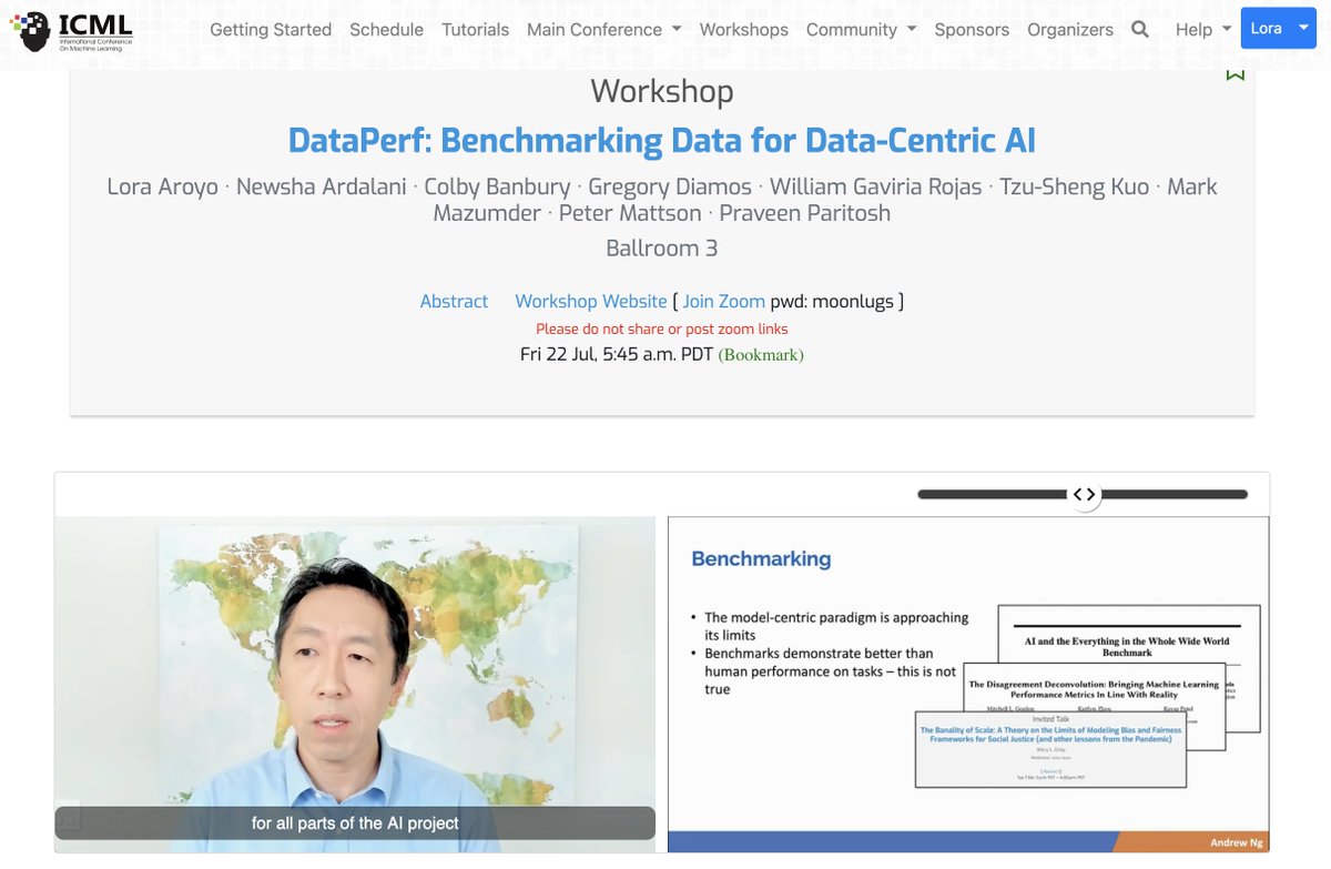 laroyo's tweet image. #Keynote @icmlconf #DataPerf #workshop sites.google.com/corp/view/data… @AndrewYNg speaking on the the critical importance of #benchmarking of #data for achieving true #DataCentricAI and innovation @DataCentricAI